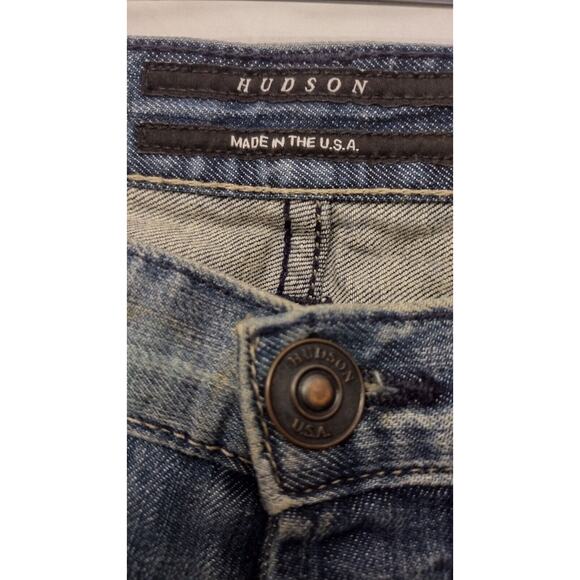 Hudson Mens Jeans 33 Medium Wash Mid Rise Straight Regular Fit Semi Distressed - Picture 5 of 10